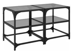 New vidaxl Mesas de centro c/ topo em vidro 2 pcs 40x40x45 cm aço Preto