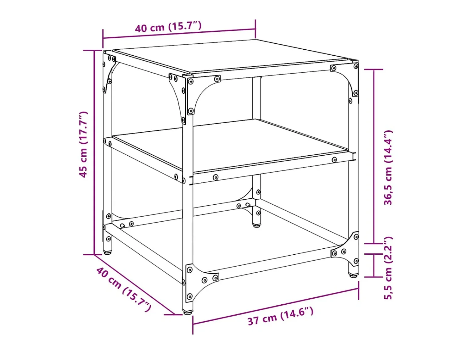 New vidaxl Mesas de centro c/ topo em vidro 2 pcs 40x40x45 cm aço Preto