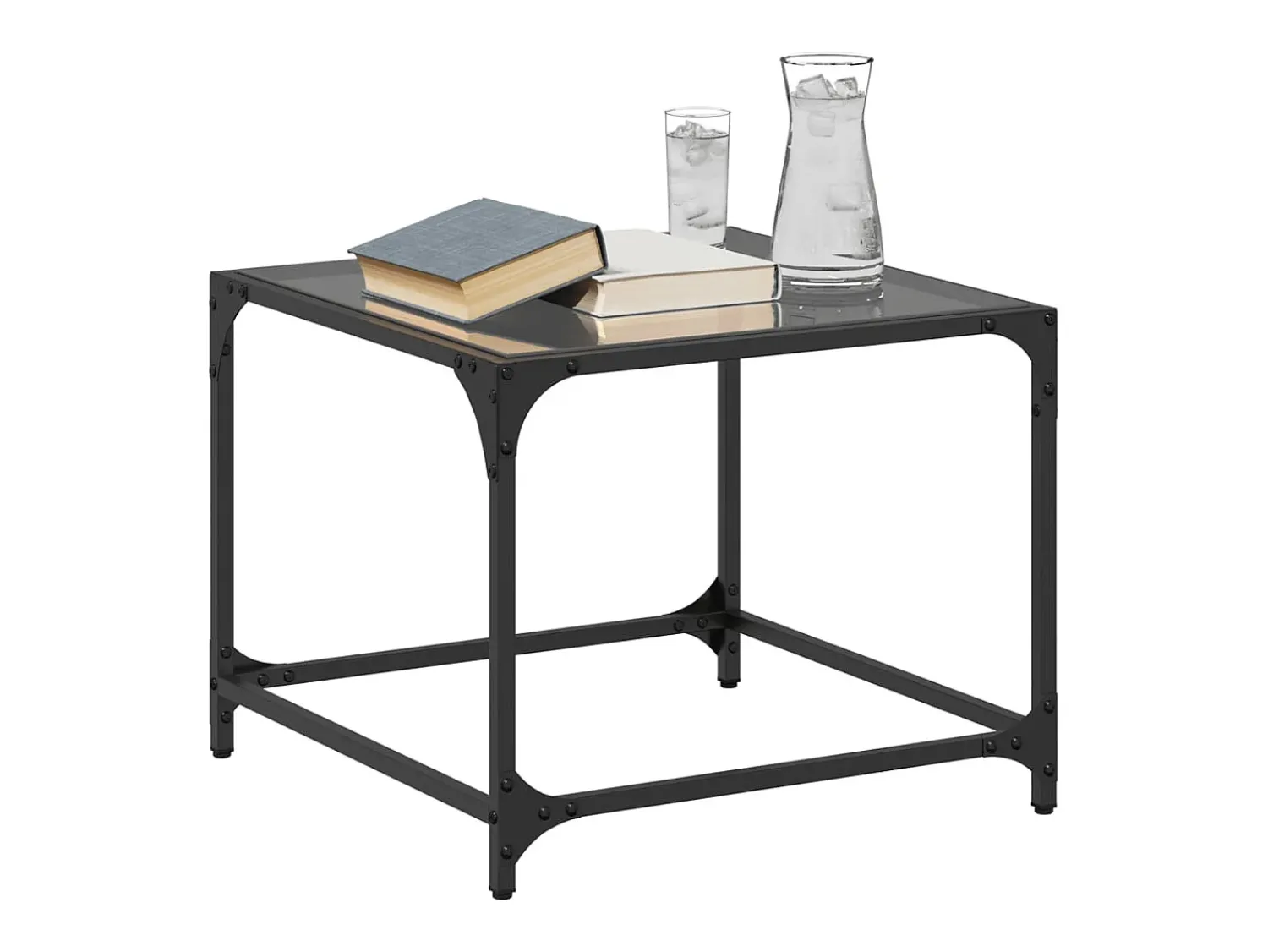 Mesa De Centro* Mesas de centro c/ topo em vidro 2 pcs 50x50x40 cm aço PT842609 Preto