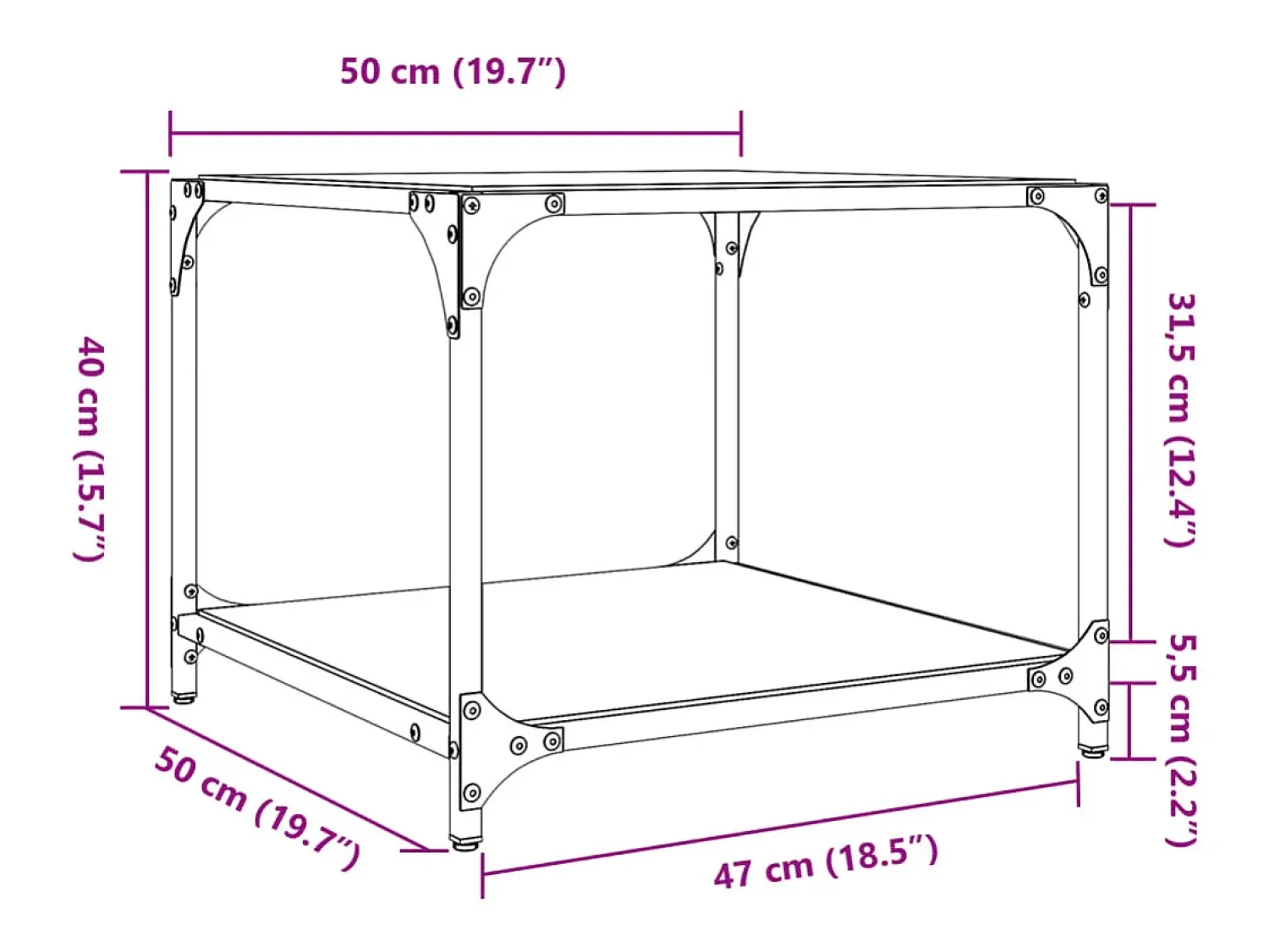 Mesa De Centro*vidaxl Mesas de centro c/ topo em vidro 2 pcs 50x50x40 cm aço Preto