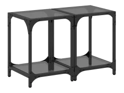 Mesa De Centro| Mesas de centro c/ topo em vidro 2 pcs 30x30x40 cm aço PT171202 Preto