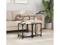 Mesa De Centro| Mesas de centro c/ topo em vidro 2 pcs 30x30x40 cm aço PT171202 Preto