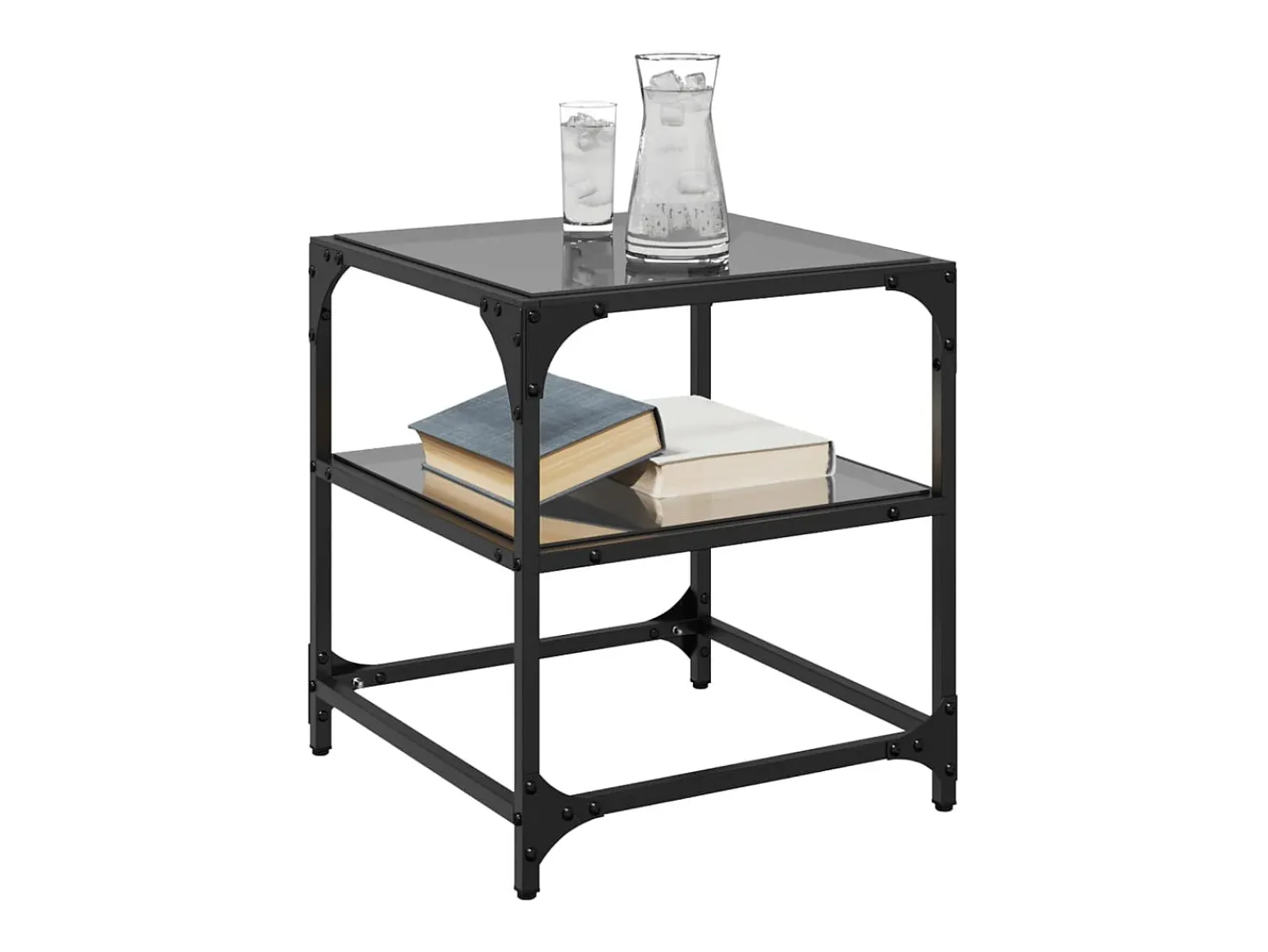 Outlet Mesas de centro c/ topo em vidro 2 pcs 40x40x45 cm aço PT580735 Preto