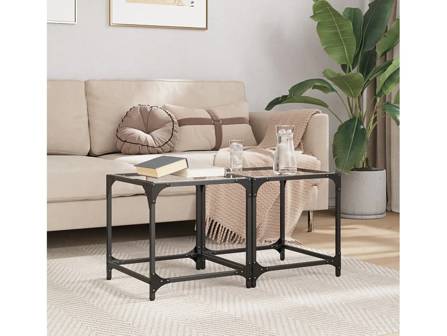 Mesa De Centro* Mesas de centro c/ topo vidro 2 pcs 40x40x40cm aço PT899313 Transparente
