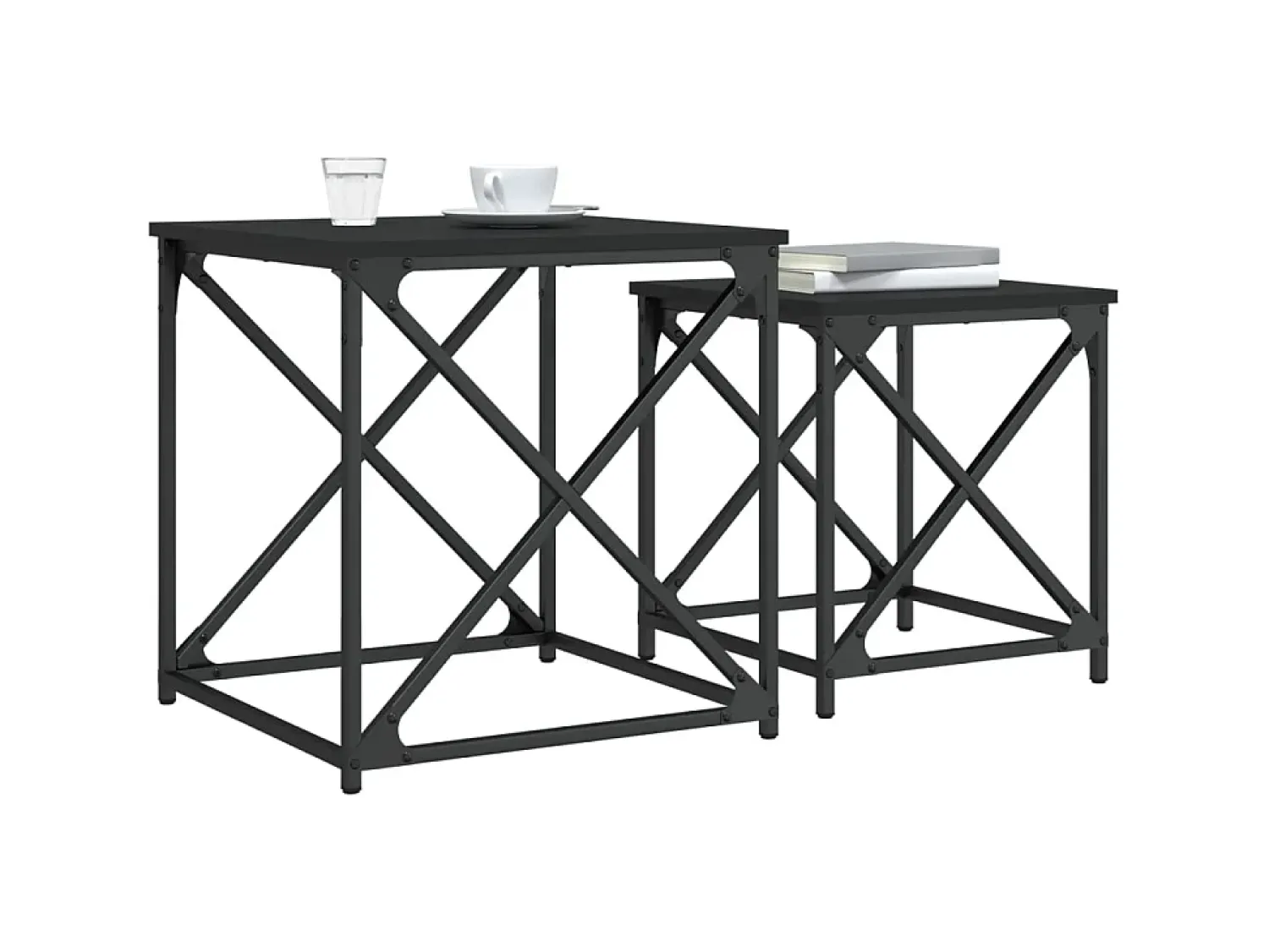 Mesa De Centro* Mesas de centro de encastrar 2 pcs derivados de madeira PT833359 Preto