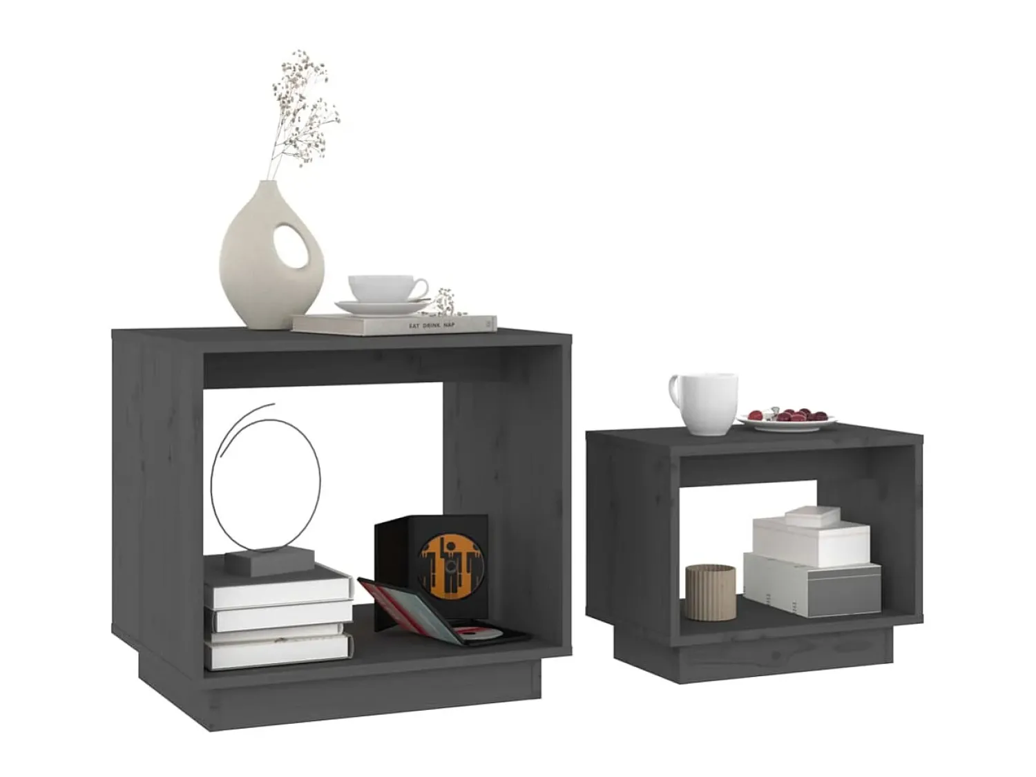 Mesa De Centro| Mesas de centro de encastrar 2 pcs pinho maciço cinza PT402797 Cinzento