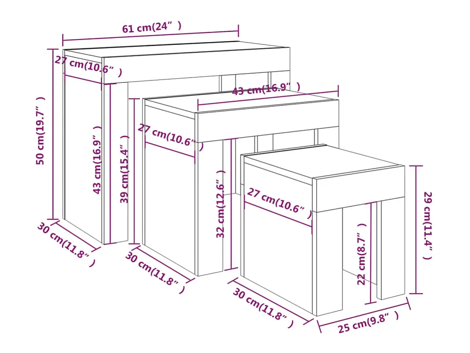 Sale vidaxl Mesas de centro de encastrar 3 pcs deriv. madeira cinza sonoma Cinzento