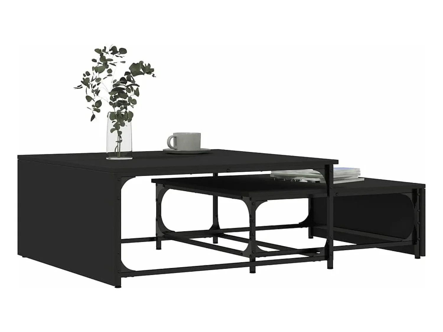 Mesa De Centro|vidaxl Mesas de centro de encastrar 2 pcs deriv.madeira/metal Preto