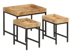 Mesa De Centro|vidaxl Mesas de centro de encastrar 3pcs mangueira maciça áspera/ferro Natural claro