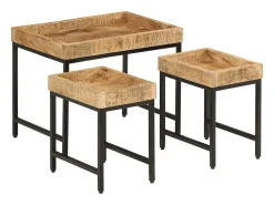 Mesa De Centro|vidaxl Mesas de centro de encastrar 3pcs mangueira maciça áspera/ferro Natural claro