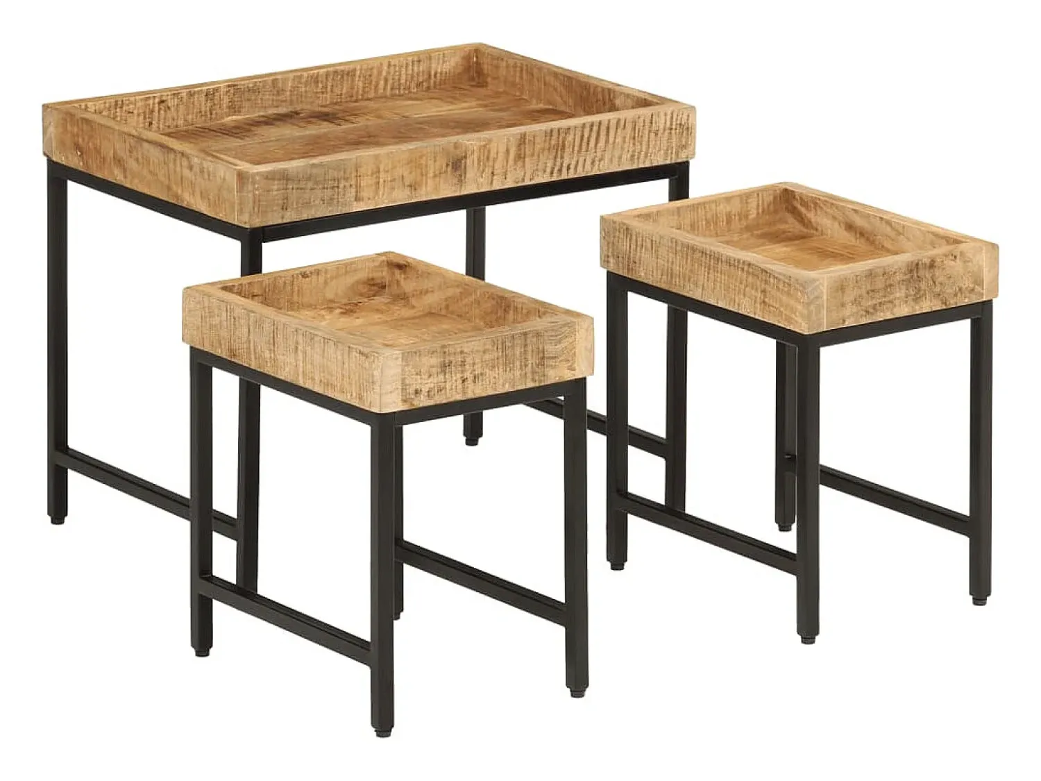Mesa De Centro|vidaxl Mesas de centro de encastrar 3pcs mangueira maciça áspera/ferro Natural claro