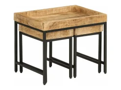 Mesa De Centro|vidaxl Mesas de centro de encastrar 3pcs mangueira maciça áspera/ferro Natural claro