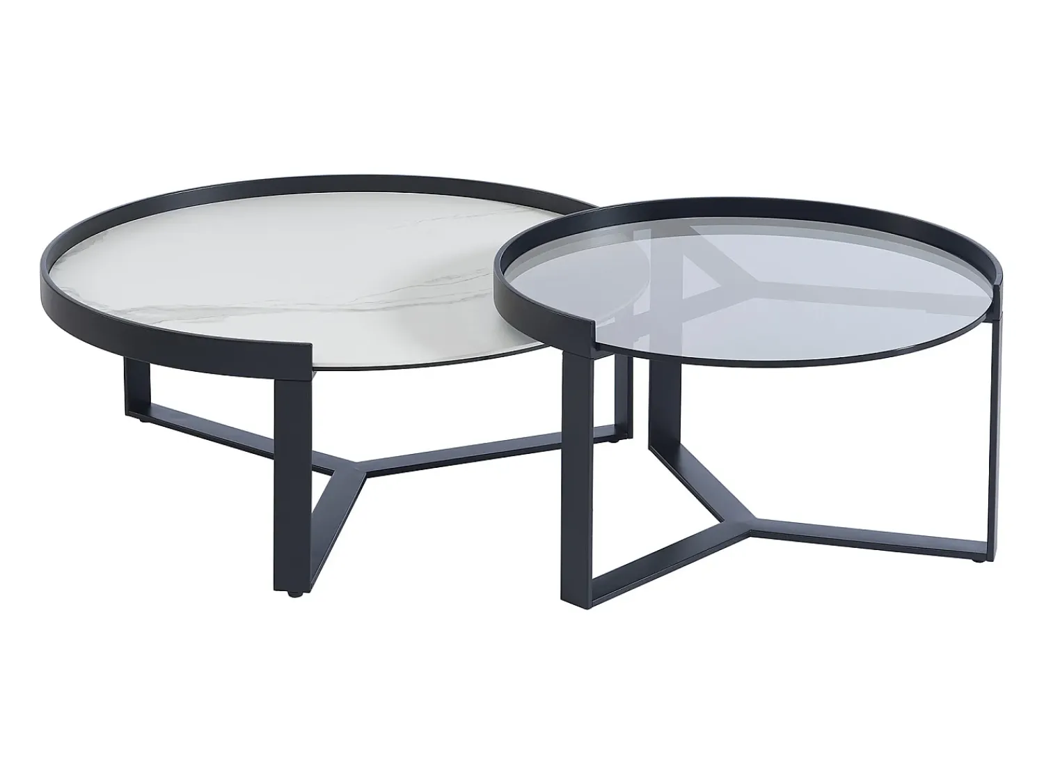 Mesa De Centro*Maison Céphy Mesas de centro em vidro, cerâmica e metal efeito mármore branco e preto - ZERILA Preto / Branco