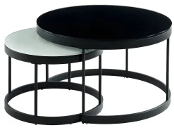 Mesa De Centro|Vente-unique Mesas de centro empilháveis-Vidro temperado e metal preto-BILLIE Preto / Branco