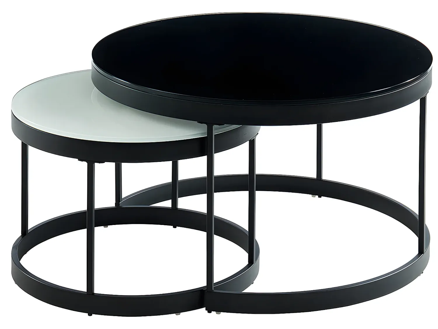 Mesa De Centro|Vente-unique Mesas de centro empilháveis-Vidro temperado e metal preto-BILLIE Preto / Branco