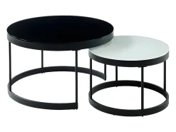 Mesa De Centro|Vente-unique Mesas de centro empilháveis-Vidro temperado e metal preto-BILLIE Preto / Branco