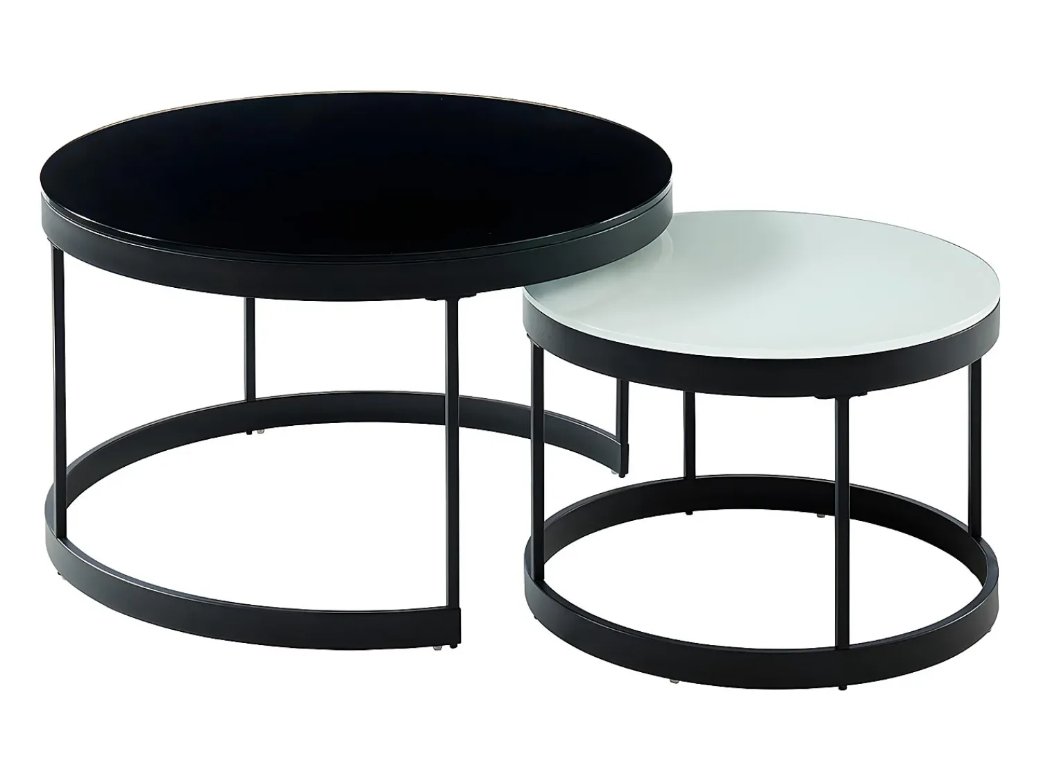 Mesa De Centro|Vente-unique Mesas de centro empilháveis-Vidro temperado e metal preto-BILLIE Preto / Branco