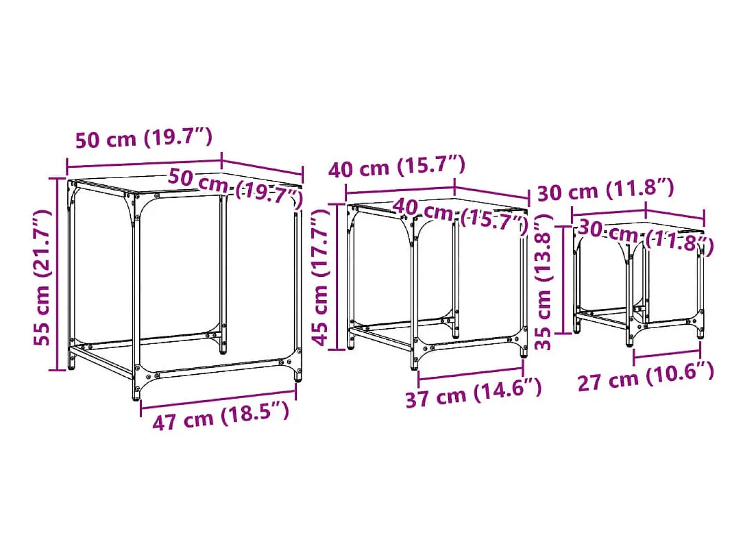 Mesa De Centro|vidaxl Mesas de centro encastrar 3 pcs c/ tampo vidro aço Transparente