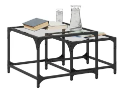 Mesa De Centro| Mesas de centro encastrar 2 pcs c/ tampo vidro aço PT378802 Transparente