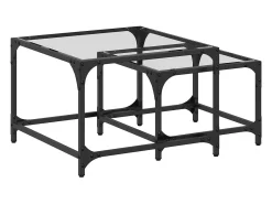 Mesa De Centro| Mesas de centro encastrar 2 pcs c/ tampo vidro aço PT378802 Transparente