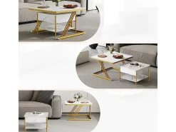 New DripeX Mesas de centro nido quadradas, com tampo rebatível, pés de metal dourado, carga máx. 80kg, e dourado Branco