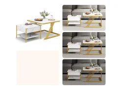 New DripeX Mesas de centro nido quadradas, com tampo rebatível, pés de metal dourado, carga máx. 80kg, e dourado Branco