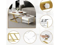 New DripeX Mesas de centro nido quadradas, com tampo rebatível, pés de metal dourado, carga máx. 80kg, e dourado Branco