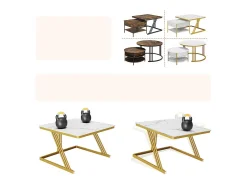 New DripeX Mesas de centro nido quadradas, com tampo rebatível, pés de metal dourado, carga máx. 80kg, e dourado Branco