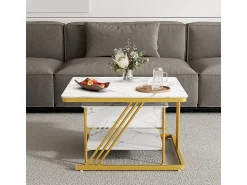 New DripeX Mesas de centro nido quadradas, com tampo rebatível, pés de metal dourado, carga máx. 80kg, e dourado Branco