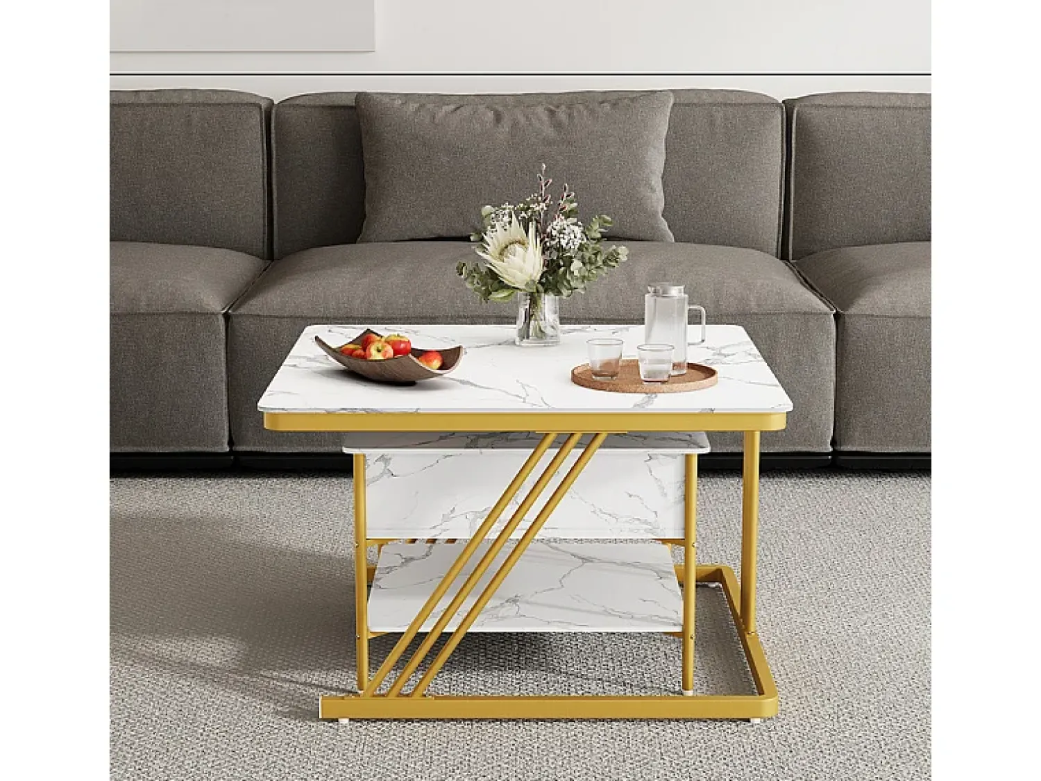New DripeX Mesas de centro nido quadradas, com tampo rebatível, pés de metal dourado, carga máx. 80kg, e dourado Branco