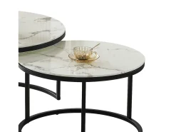 Mesa De Centro* Mesas de centro sobrepostas MILA - Vidro temperado efeito mármore e metal preto Branco
