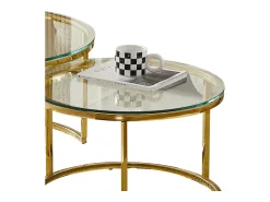 Mesa De Centro| Mesas de centro sobrepostas MILA - Vidro temperado e metal dourado Transparente