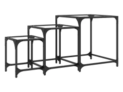 Mesa De Centro* Mesas de encaixar 3 pcs c/ tampo vidro aço Transparente