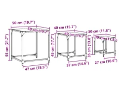 Mesa De Centro* Mesas de encaixar 3 pcs c/ tampo vidro aço Transparente