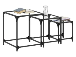 Mesa De Centro* Mesas de encaixar 3 pcs c/ tampo vidro aço Transparente
