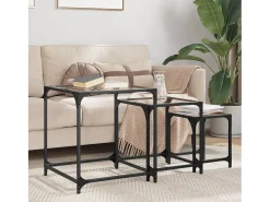 Mesa De Centro* Mesas de encaixar 3 pcs c/ tampo vidro aço Transparente