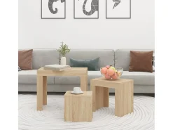 Mesa De Centro* Mesas de encaixar 3 pcs contraplacado carvalho sonoma Castanho