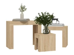 Mesa De Centro* Mesas de encaixar 3 pcs contraplacado carvalho sonoma Castanho