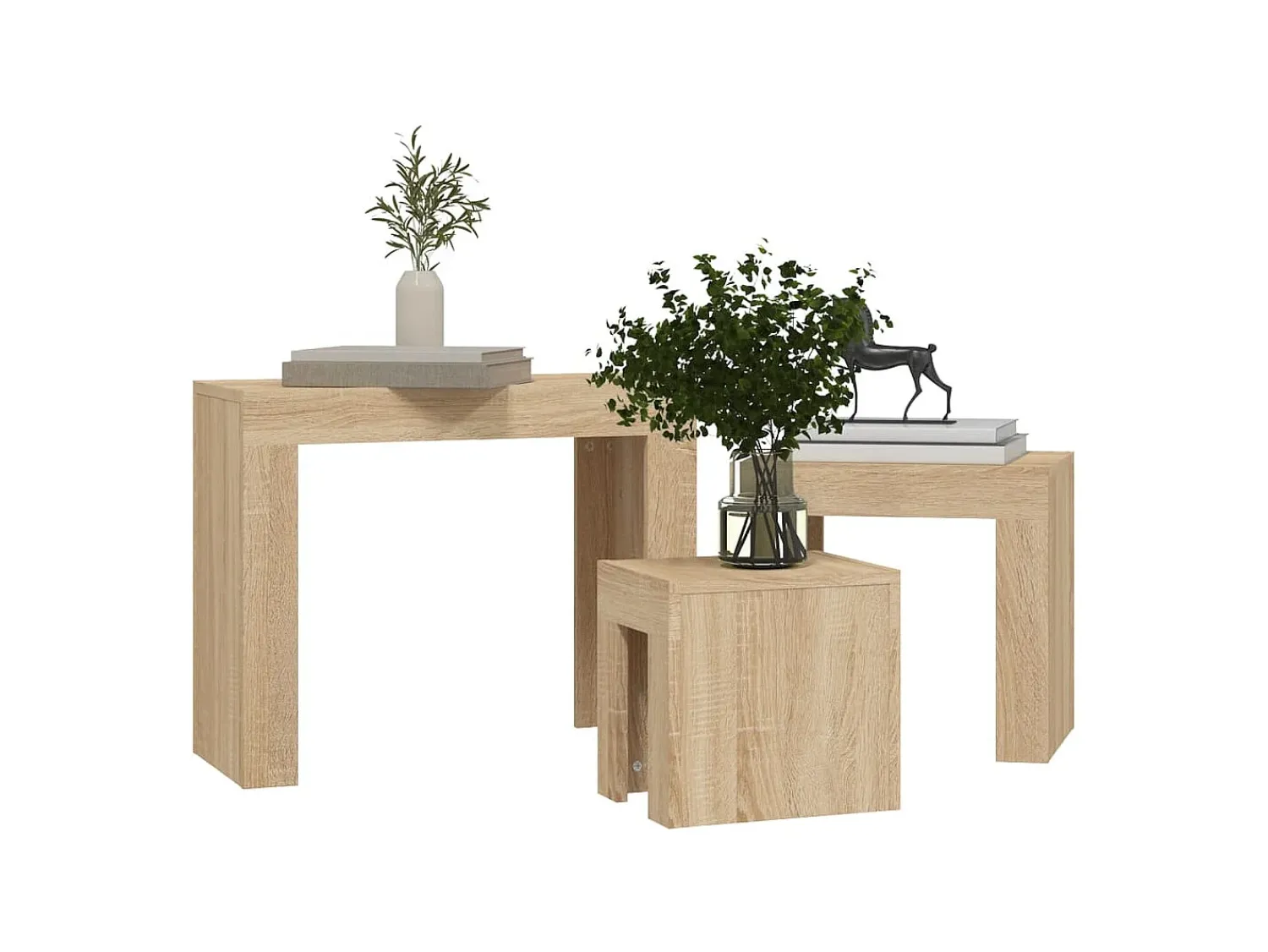 Mesa De Centro* Mesas de encaixar 3 pcs contraplacado carvalho sonoma Castanho