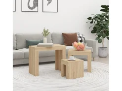Mesa De Centro* Mesas de encaixar 3 pcs contraplacado carvalho sonoma Castanho