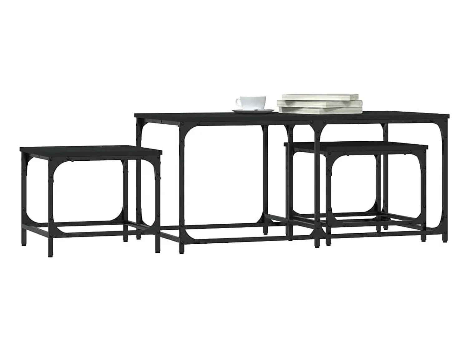 Mesa De Centro| Mesas de encaixar 3 pcs derivados de madeira Preto