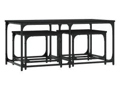 Mesa De Centro| Mesas de encaixar 3 pcs derivados de madeira Preto