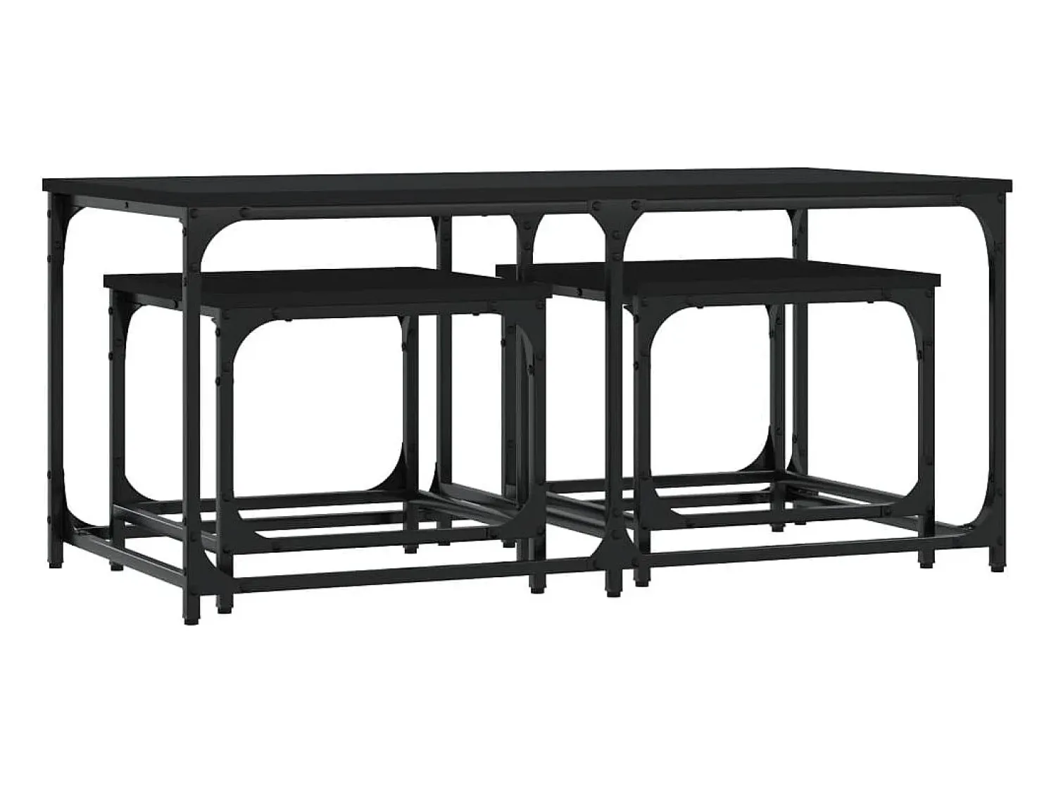 Mesa De Centro| Mesas de encaixar 3 pcs derivados de madeira Preto