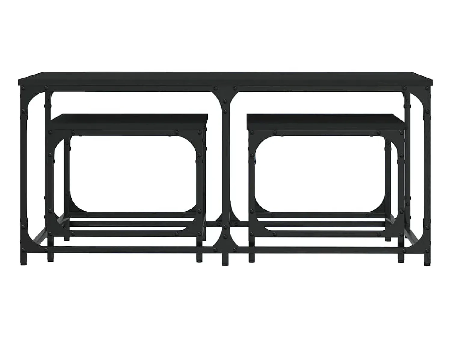 Mesa De Centro| Mesas de encaixar 3 pcs derivados de madeira Preto