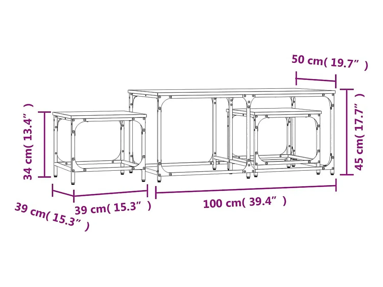 Mesa De Centro| Mesas de encaixar 3 pcs derivados de madeira Preto