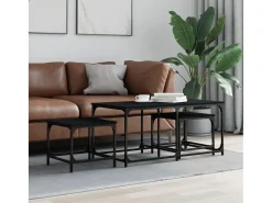 Mesa De Centro| Mesas de encaixar 3 pcs derivados de madeira Preto