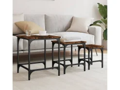 Mesa De Centro* Mesas de encaixar 3 pcs deriv. madeira carvalho fumado Castanho