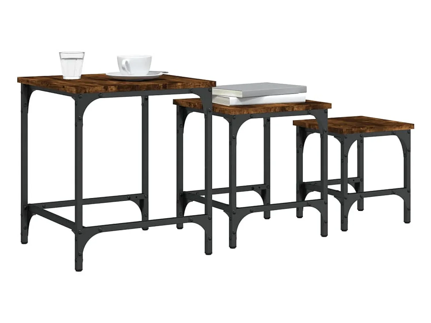 Mesa De Centro* Mesas de encaixar 3 pcs deriv. madeira carvalho fumado Castanho