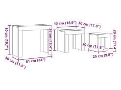 Mesa De Centro* Mesas de encaixar 3 pcs deriv. madeira madeira velha Castanho