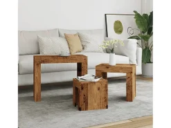 Mesa De Centro* Mesas de encaixar 3 pcs deriv. madeira madeira velha Castanho